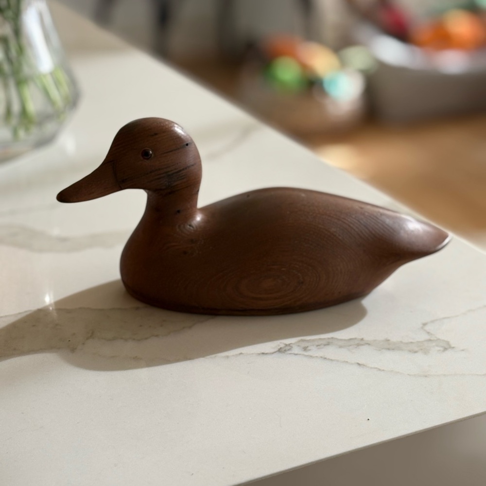 Handcrafted Brown Wooden Duck Figurine - Decorative Home Accent